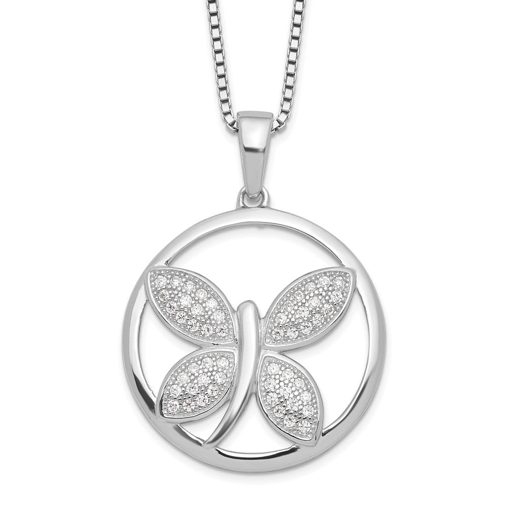 Brilliant Embers Sterling Silver Rhodium-plated 52 Stone 18 inch Micro Pav‚ CZ Butterfly Necklace with 2 Inch Extender, 18 mm