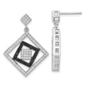 True Fire Sterling Silver Black & White CZ Square Design Dangle Earrings, 30.5 x 22.25 mm