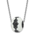True Fire Sterling Silver White Enamel & Black CZ Bead Necklace, 20 x 9.4 mm