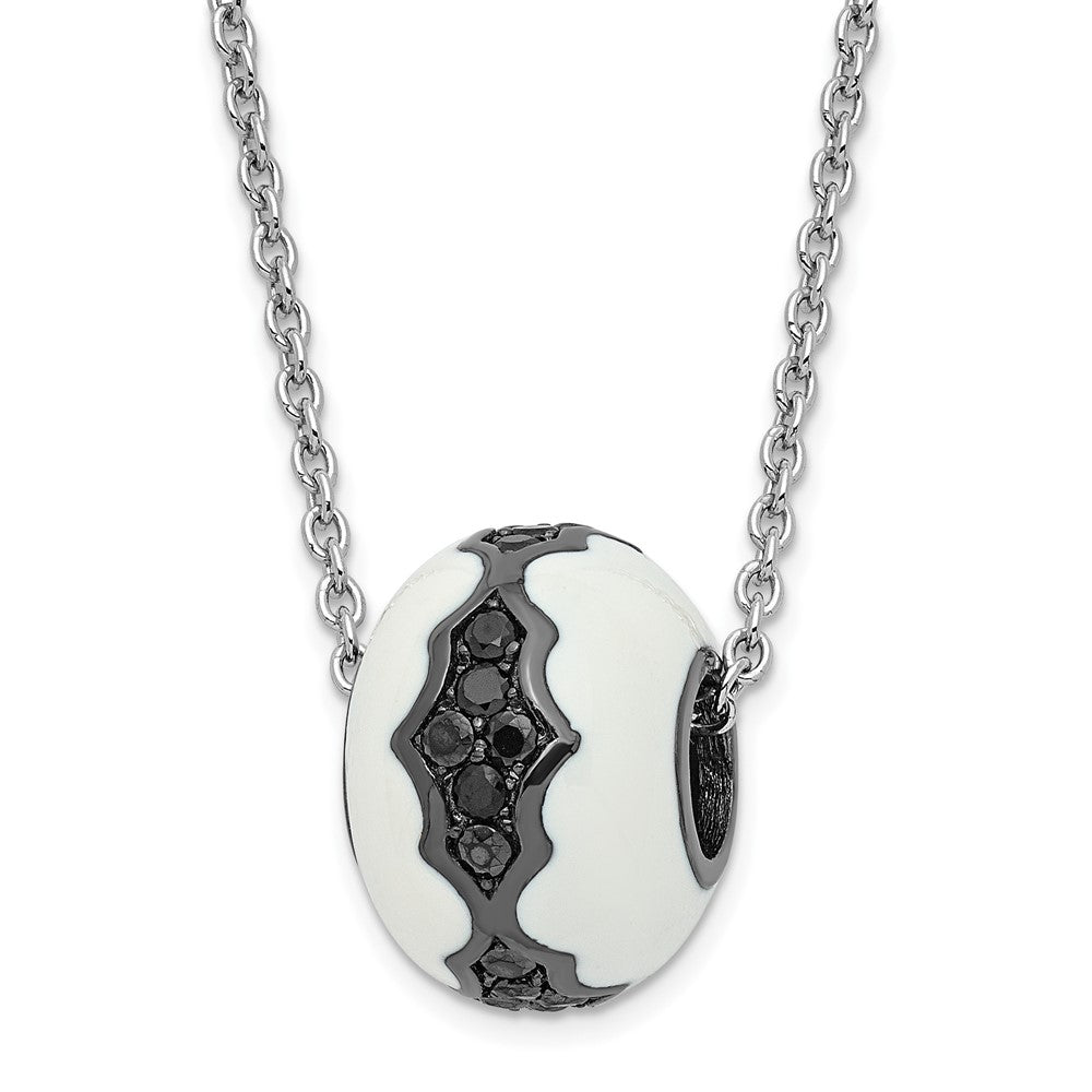 True Fire Sterling Silver White Enamel & Black CZ Bead Necklace, 20 x 9.4 mm
