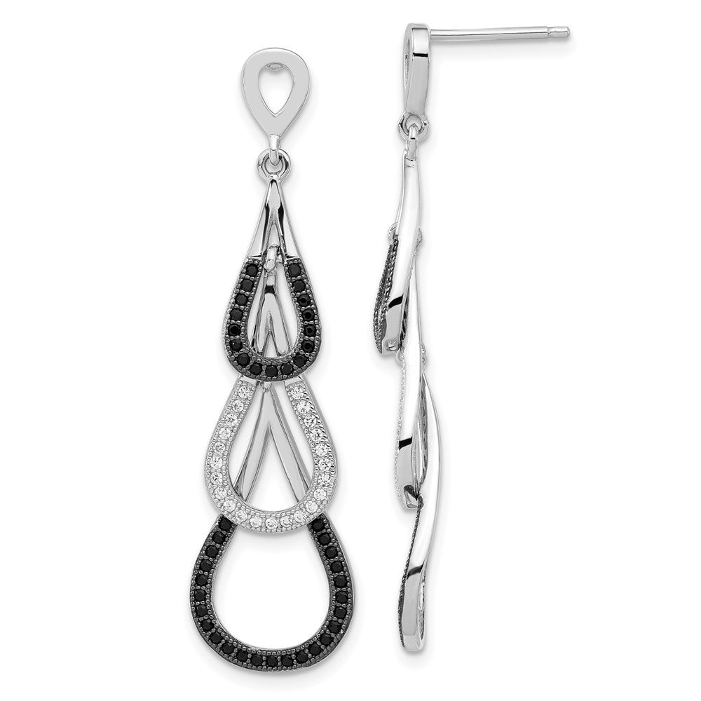 True Fire Sterling Silver Black & White CZ Teardrop Dangle Post Earrings, 47.7 x 12.75 mm