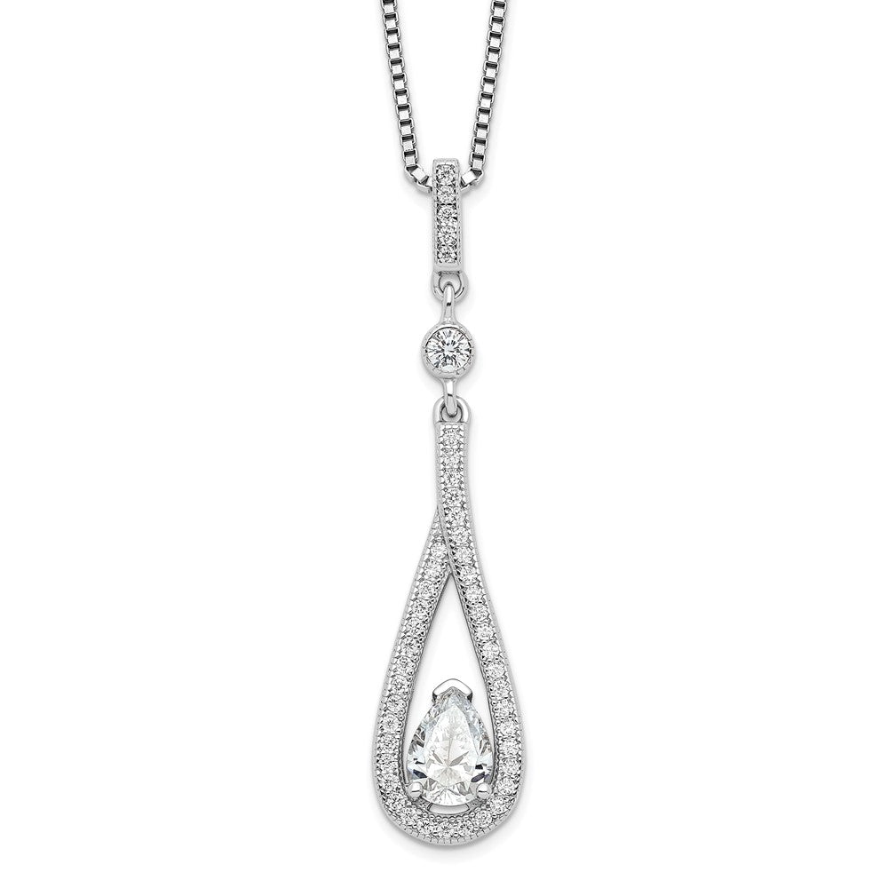 Brilliant Embers Sterling Silver Rhodium-plated 46 Stone 18 inch with 2 inch extender Spring Ring Clasp Micro Pav‚ CZ Teardrop Necklace with 2 Inch Extender, 18 mm