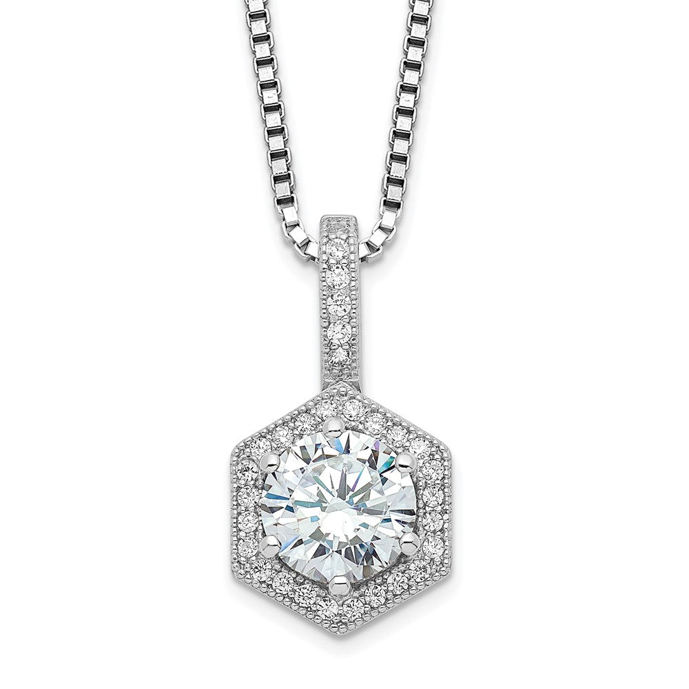 Brilliant Embers Sterling Silver Rhodium-plated 31 Stone 18 inch Micro Pav‚ CZ Hexagon Necklace with 2 Inch Extender, 20 x 10 mm