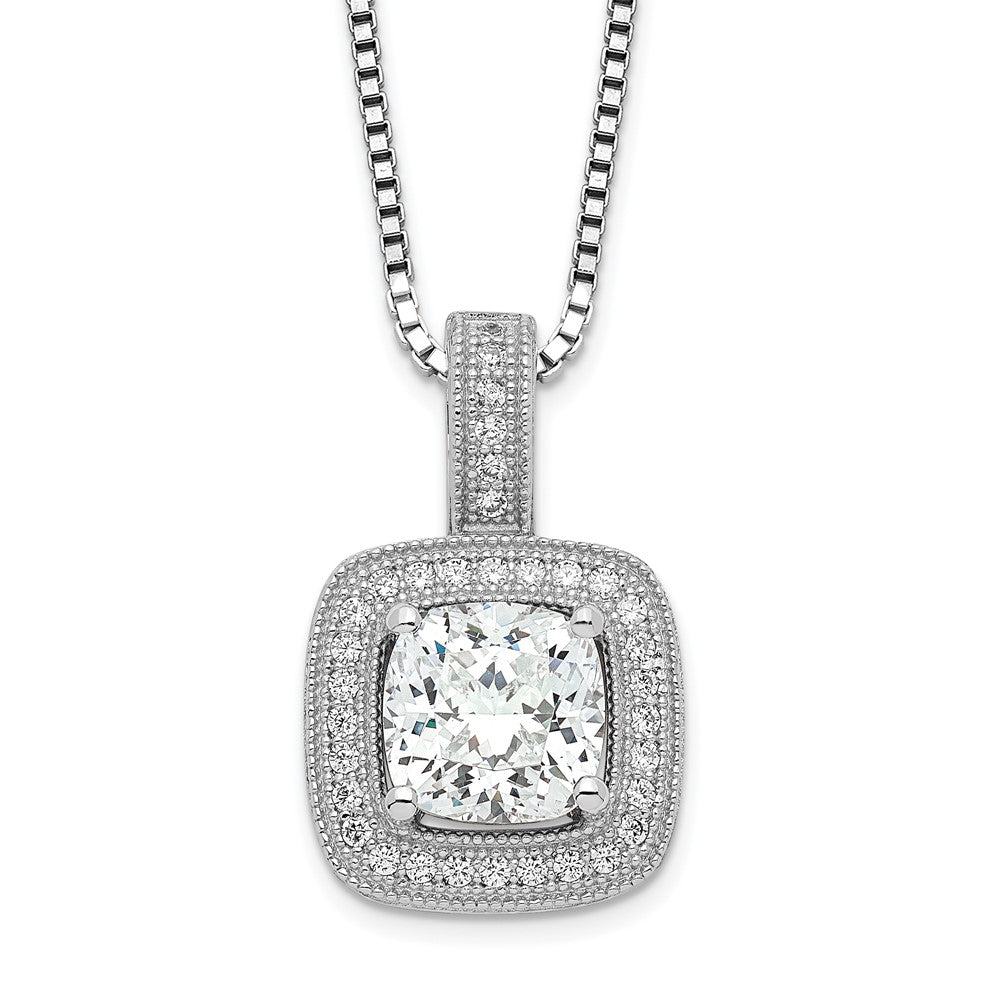 Brilliant Embers Sterling Silver Rhodium-plated 35 Stone 18 inch Halo Micro Pav‚ CZ Necklace with 2 Inch Extender, 18 mm