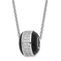 True Fire Sterling Silver Black Enamel & CZ Bead Necklace, 20 x 9.65 mm