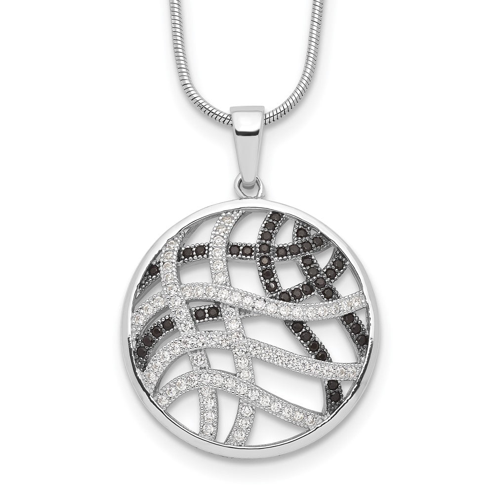 Brilliant Embers Sterling Silver Rhodium-plated 118 stone 18 inch Micro Pav‚ Black and White CZ Necklace with 2 Inch Extender, 20 x 22 mm