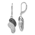 Sterling Silver Black & Clear CZ Leverback Dangle Earrings, 36.3 x 10.8 mm