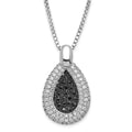 Sterling Silver Rhodium-plated Black & Clear CZ Teardrop Brilliant Embers w/ 2in ext Necklace, 20 mm