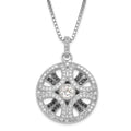 Sterling Silver Rhodium-Plated Black & Clear CZ Circle Brilliant Embers w/ 2in ext Necklace, 20 mm