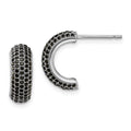 Brilliant Embers Sterling Silver Rhodium-plated 198 Stone Black Micro Pav‚ CZ J Hoop Post Earrings, 15 x 9 mm