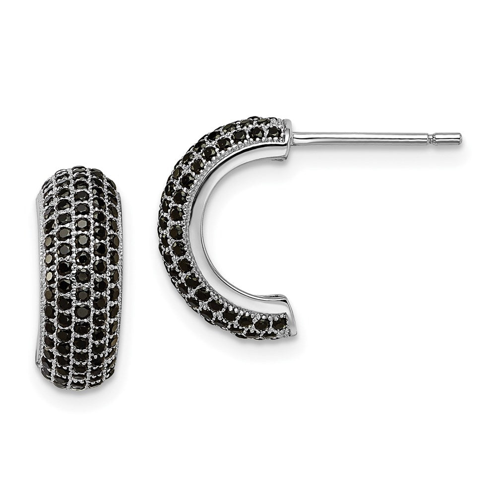 Brilliant Embers Sterling Silver Rhodium-plated 198 Stone Black Micro Pav‚ CZ J Hoop Post Earrings, 15 x 9 mm
