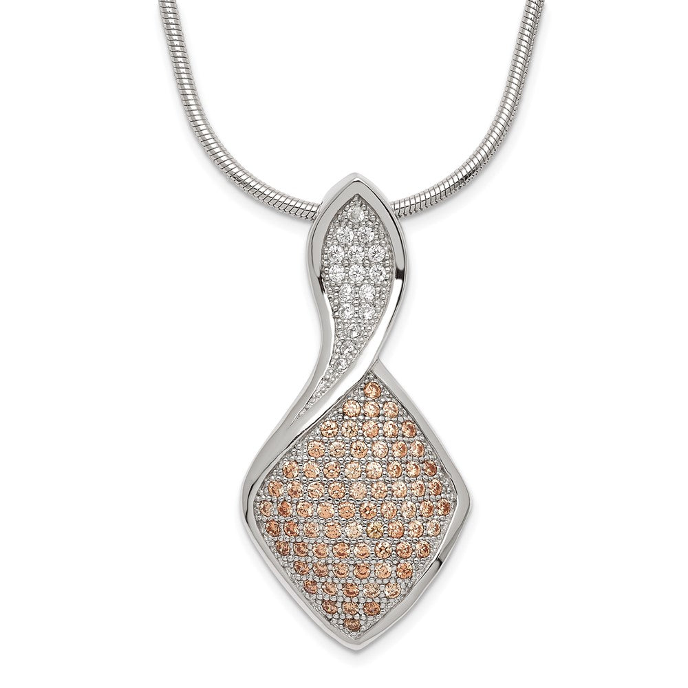 Sterling Silver Champagne & Clear CZ Brilliant Embers w/ 2in ext Necklace, 20 mm