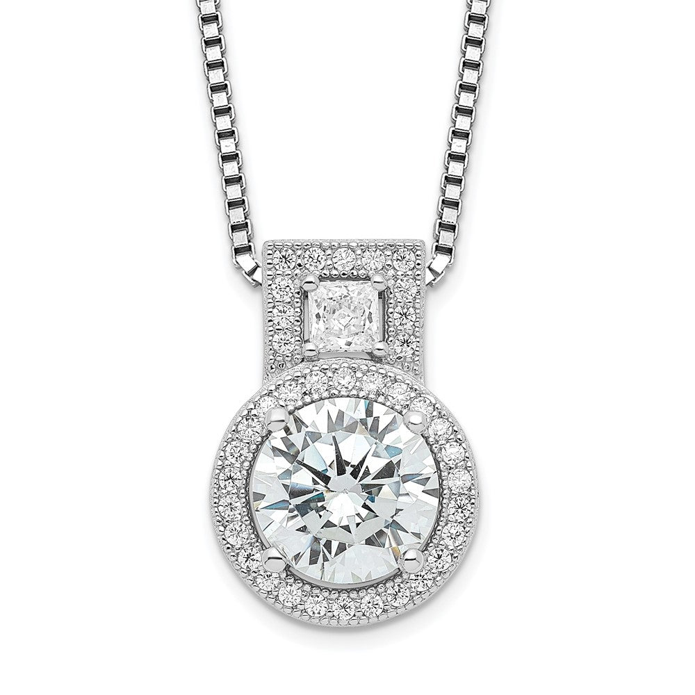 Brilliant Embers Sterling Silver Rhodium-plated 39 Stone 18 inch Micro Pav‚ Halo CZ Necklace with 2 Inch Extender, 20 x 12 mm