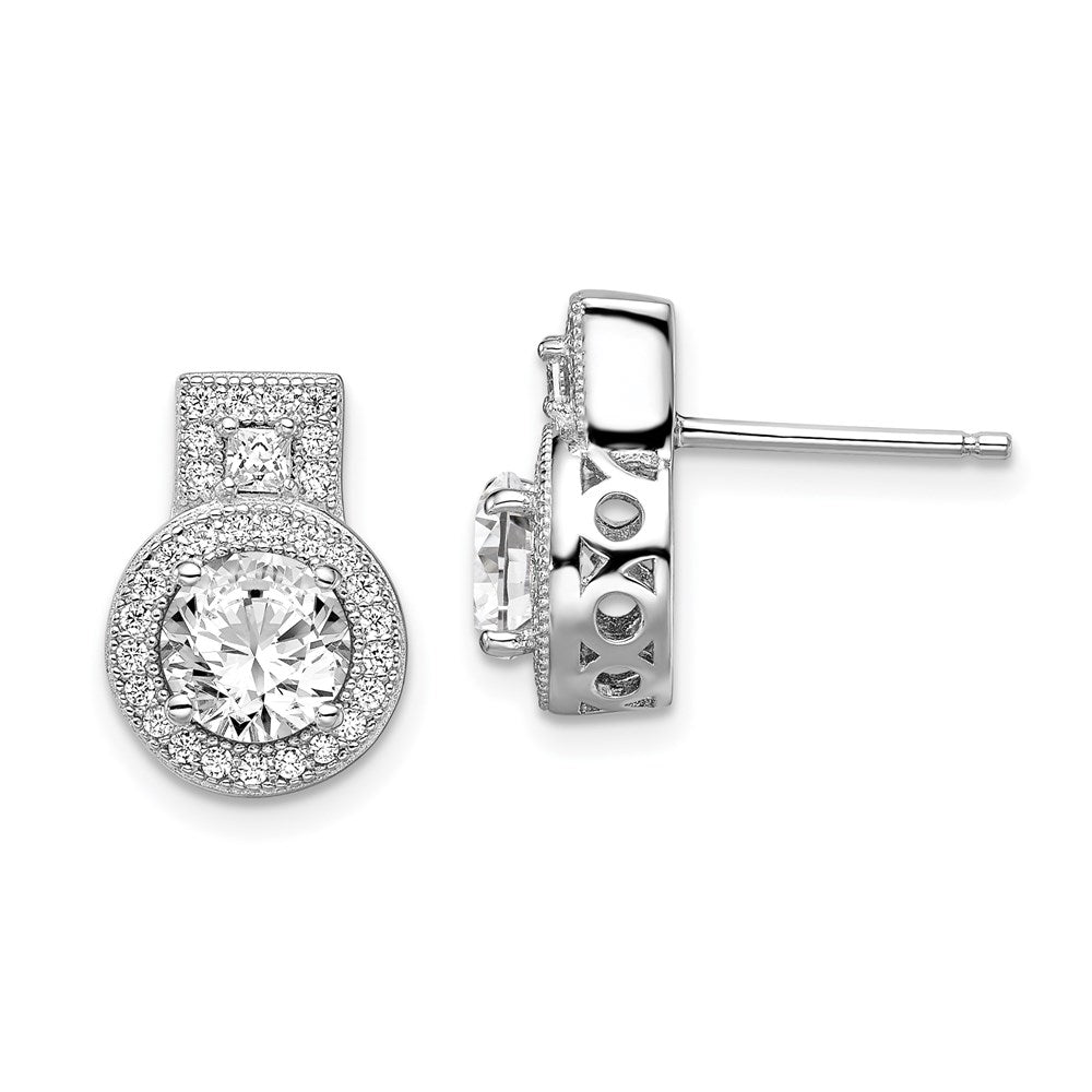 Brilliant Embers Sterling Silver Rhodium-plated 62 Stone Micro Pav‚ Halo CZ Earrings, 13 x 10 mm