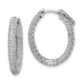 Sterling Shimmer Sterling Silver Rhodium-plated 200 Stone Pav‚ 1.1mm CZ In and Out Oval Hinged Hoop Earrings, 23.5 x 20 mm