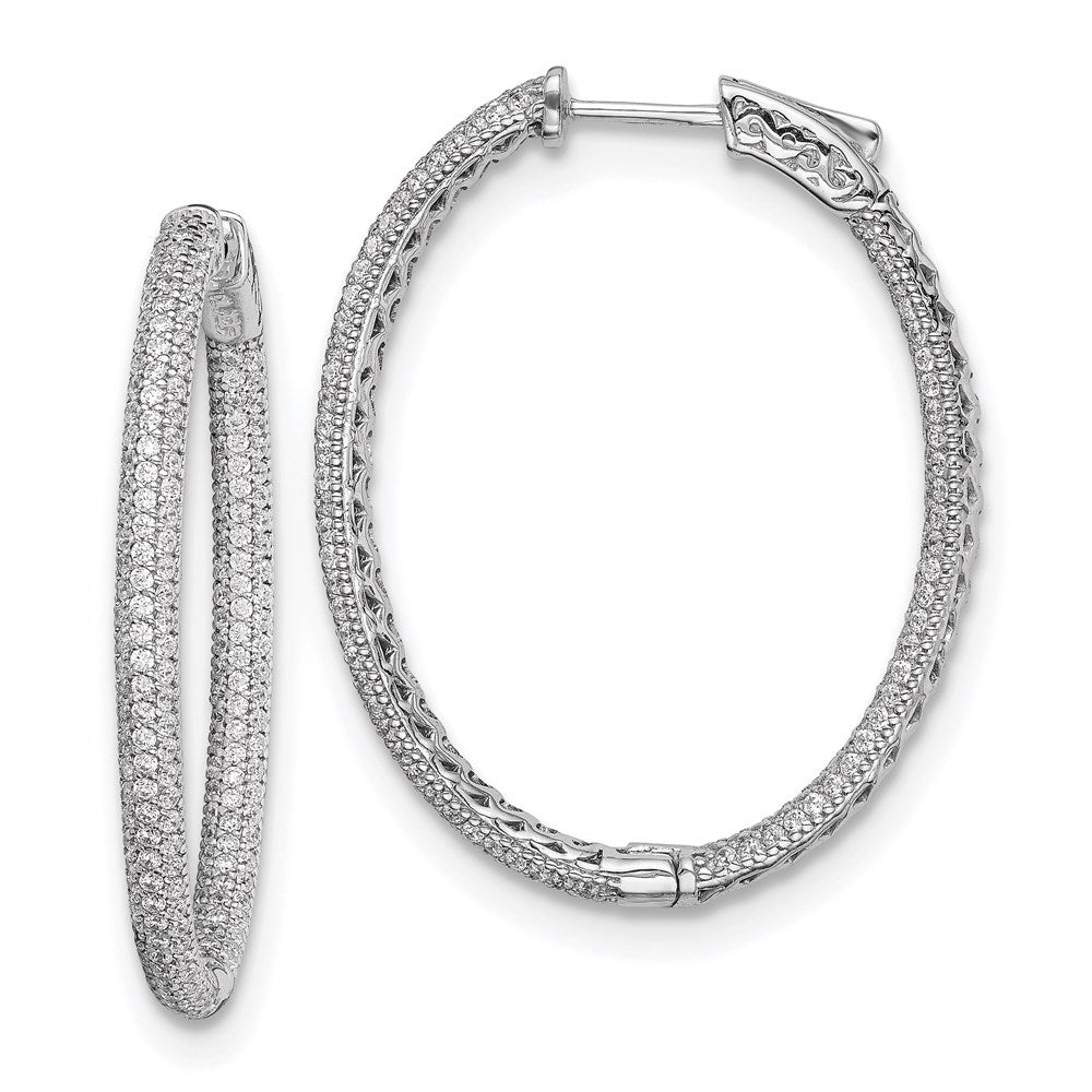 Sterling Shimmer Sterling Silver Rhodium-plated 400 Stone Pav‚ 1.1mm CZ In and Out Oval Hinged Hoop Earrings, 39 x 31 mm