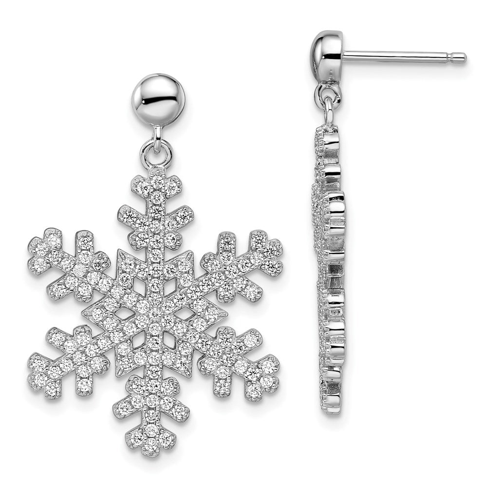 Brilliant Embers Sterling Silver Rhodium-plated 242 Stone Micro Pav‚ CZ Snowflake Dangle Post Earrings, 31 x 22 mm