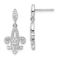 Brilliant Embers Sterling Silver Rhodium-plated 940 Stone Micro Pav‚ CZ Fleur De Lis Post Dangle Earrings, 25 x 12 mm