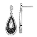 Brilliant Embers Sterling Silver Rhodium-plated 212 Micro Pav‚ Black and White CZ Teardrop Dangle Post Earrings, 28 x 11 mm