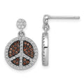 True Fire Sterling Silver Brown & White CZ  Peace Sign Dangle Earrings, 18.75 x 12.3 mm