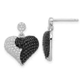 True Fire Sterling Silver Black & White CZ  Heart Dangle Post Earrings, 18 x 14.7 mm