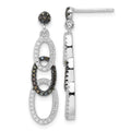 True Fire Sterling Silver Black & White  CZ Oval Dangle Post Earrings, 30.7 x 8 mm