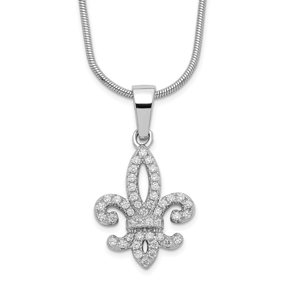 Brilliant Embers Sterling Silver Rhodium-plated 45 Stone 18 inch Micro Pav‚ CZ Fleur De Lis Necklace with 2 Inch Extender, 18 mm