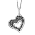 Brilliant Embers Sterling Silver Rhodium-plated 170 Stone 18 inch Micro Pav‚ Black and White CZ Heart Necklace with 2 Inch Extender, 18 mm