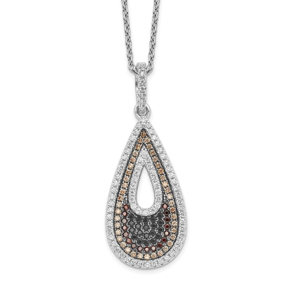 Brilliant Embers Sterling Silver Rhodium-plated 154 Stone 18 inch Micro Pav‚ Black and White CZ Teardrop Necklace with 2 Inch Extender, 20 x 14 mm
