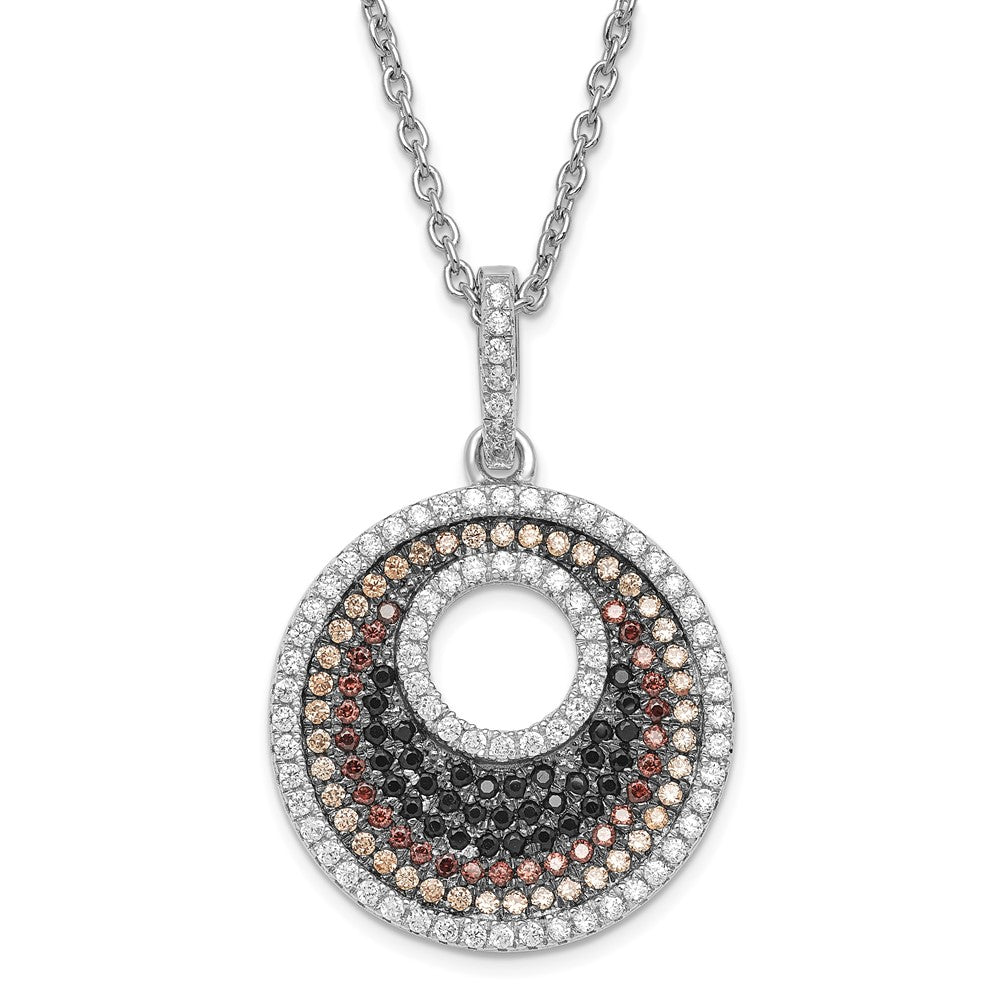 True Fire Sterling Silver & Multicolor CZ Circle w/ 2in ext Necklace, 20 mm