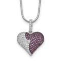 Brilliant Embers Sterling Silver Rhodium-Plated 150 Stone 8 inch Red and White CZ Heart Necklace with 2 Inch Extender, 18 mm