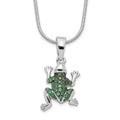 Brilliant Embers Sterling Silver Rhodium-plated 34 Stone 18 inch Micro Pav‚ Green CZ Frog Necklace with 2 Inch Extender, 18 mm