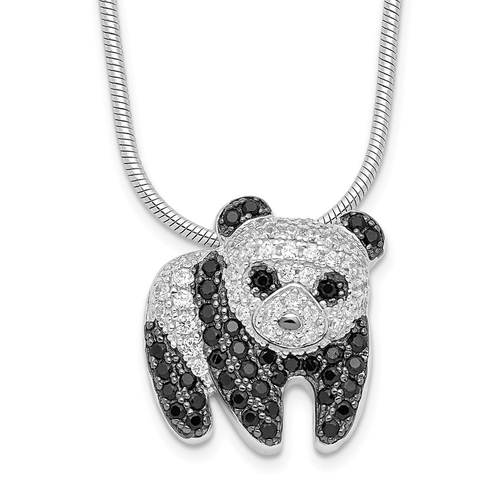 Brilliant Embers Sterling Silver Rhodium-plated 84 Stone 18 inch Micro Pav‚ Black and White CZ Panda Necklace with 2 Inch Extender, 18 mm