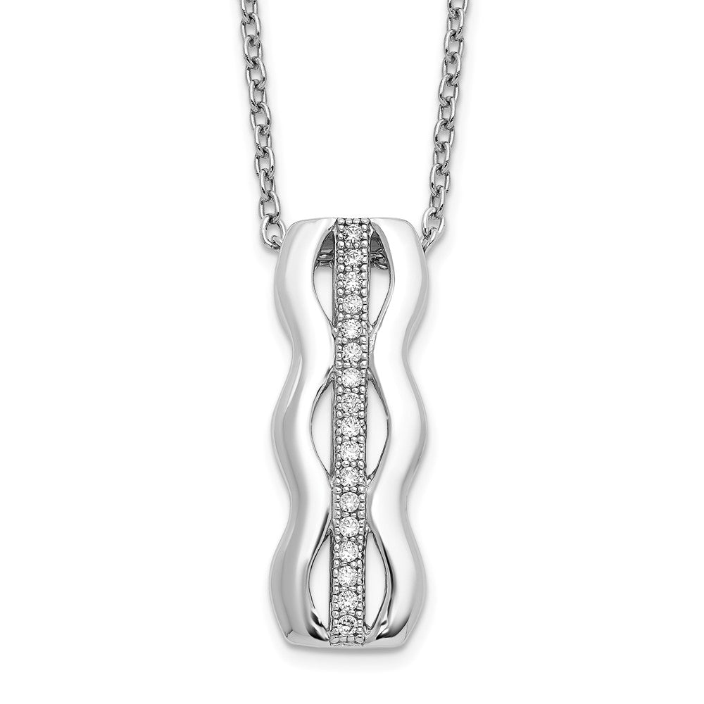 Brilliant Embers Sterling Silver Rhodium-plated 17 Stone 18 inch Micro Pav‚ CZ Necklace with 2 Inch Extender, 20 x 7 mm