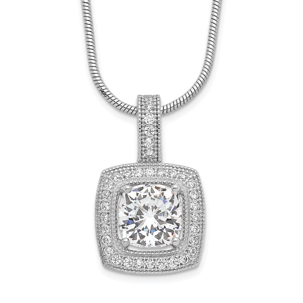 Brilliant Embers Sterling Silver Rhodium-plated 35 Stone 18 inch Micro Pav‚ CZ Necklace with 2 Inch Extender, 18 mm