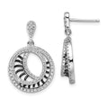 SS Rhodium-Plated Black CZ Brilliant Embers Polished Circle Earrings, 26 x 17 mm
