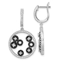 True Fire Sterling Silver Black & White CZ Circle Post Dangle Earrings, 38 x 21.15 mm