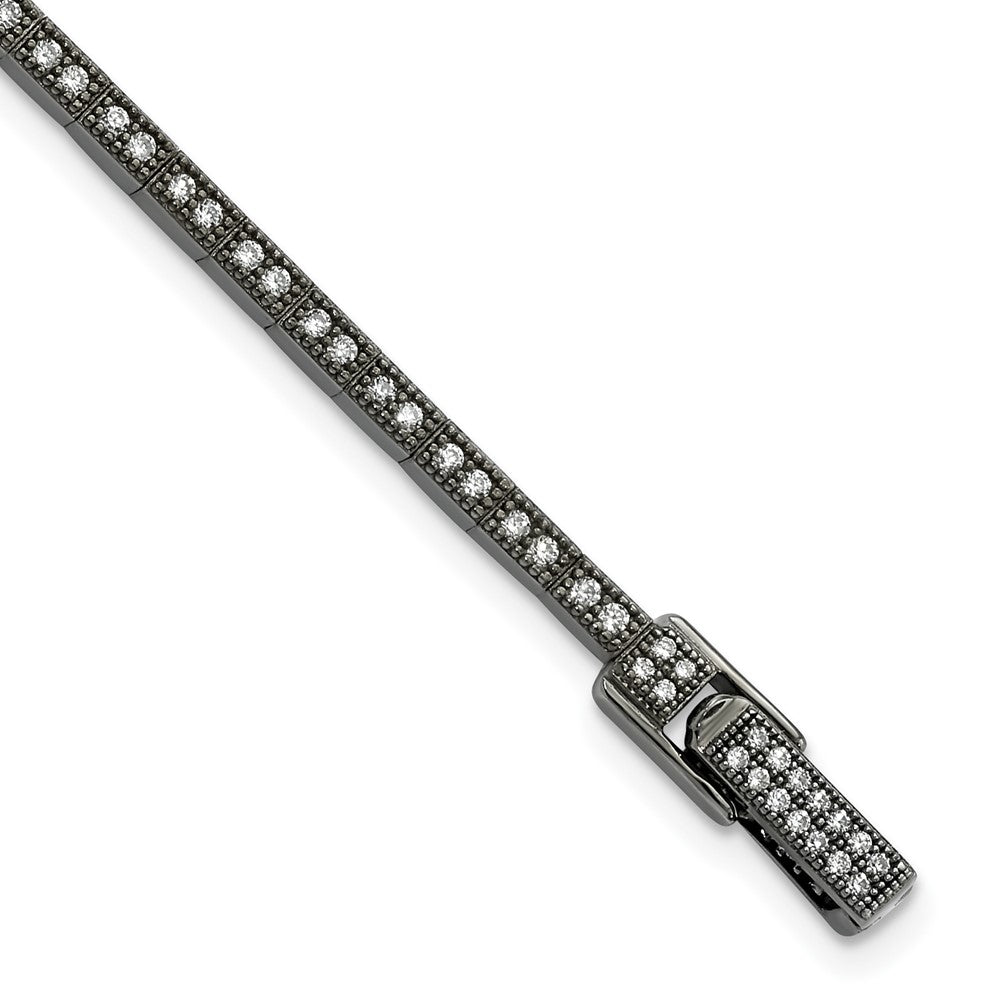 Sterling Silver Black Rhodium CZ True Fire Polished Bracelet, 7.25 x 2.4 mm
