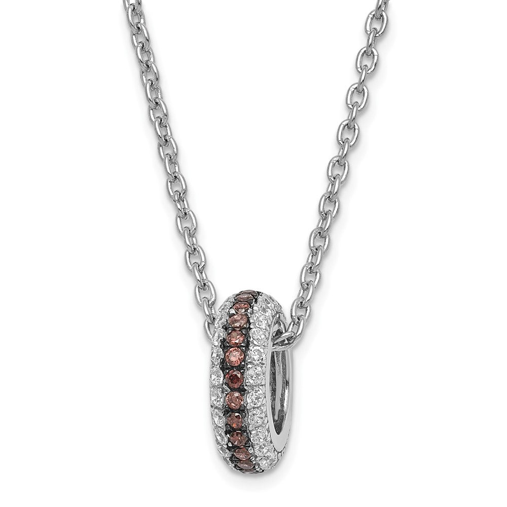True Fire Sterling Silver Brown & Clear CZ w/ 2in ext Circle Necklace, 20 mm