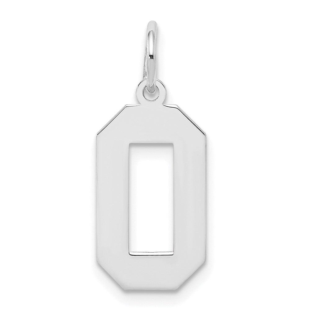 Sterling Silver/Rhodium-plated Polished Number 0 Charm, 21 x 8 mm