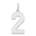 Sterling Silver/Rhodium-plated Polished Number 2 Charm, 21 x 8 mm