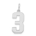 Sterling Silver/Rhodium-plated Polished Number 3 Charm, 21 x 8 mm