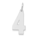 Sterling Silver/Rhodium-plated Polished Number 4 Charm, 21 x 8 mm
