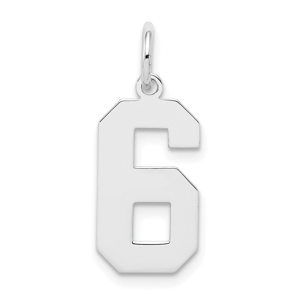 Sterling Silver/Rhodium-plated Polished Number 6 Charm, 21 x 8 mm
