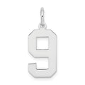 Sterling Silver/Rhodium-plated Polished Number 9 Charm, 21 x 8 mm