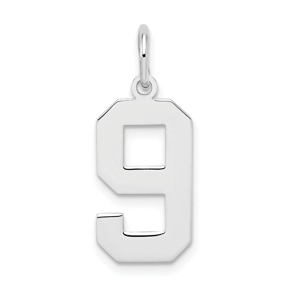 Sterling Silver/Rhodium-plated Polished Number 9 Charm, 21 x 8 mm