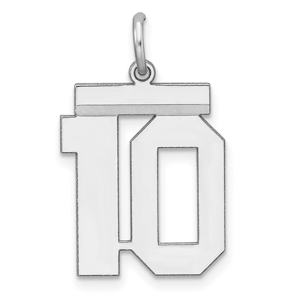 Sterling/Silver Rhodium-plated Polished Number 10 Charm, 21 x 16 mm