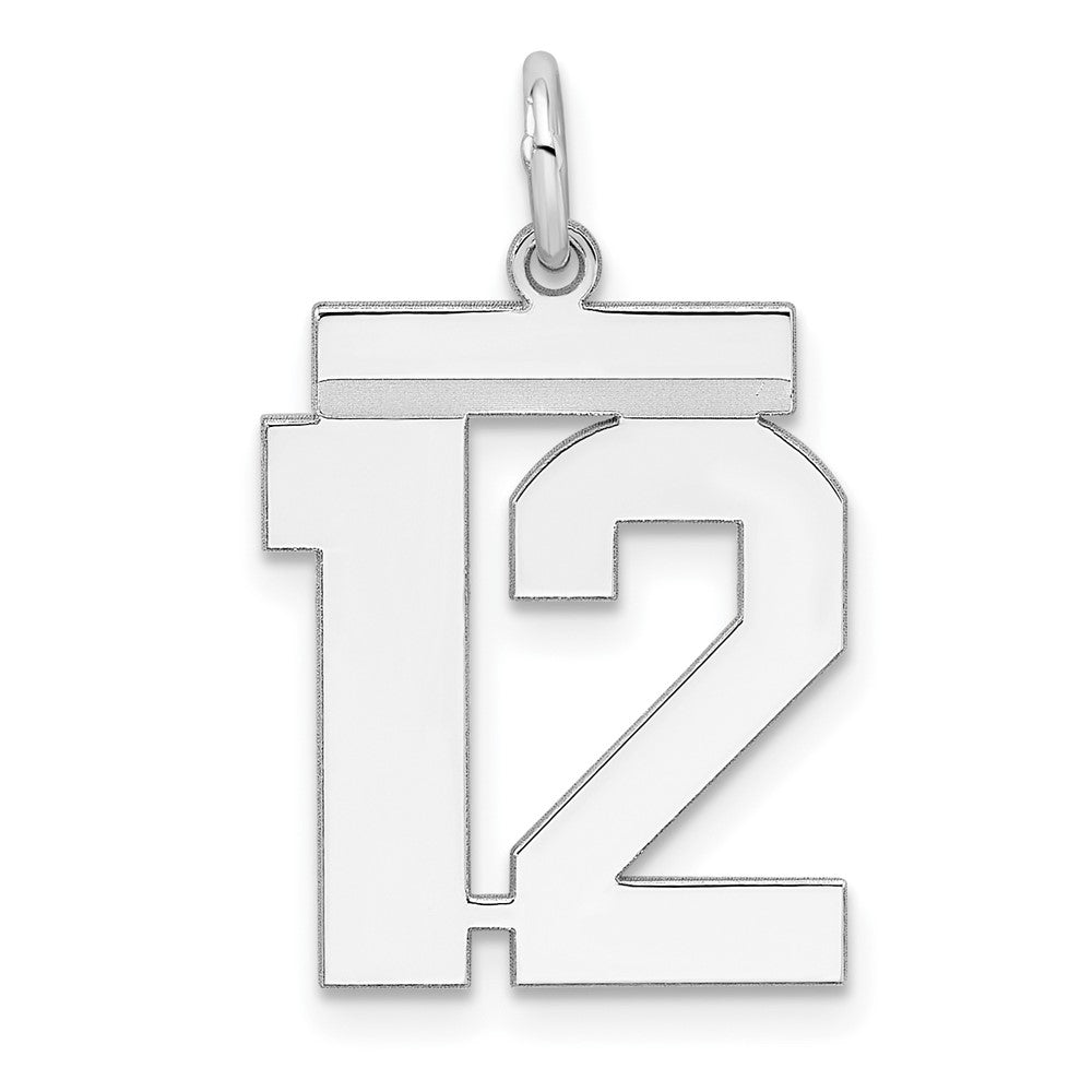 Sterling/Silver Rhodium-plated Polished Number 12 Charm, 21 x 16 mm