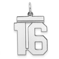 Sterling/Silver Rhodium-plated Polished Number 16 Charm, 21 x 16 mm