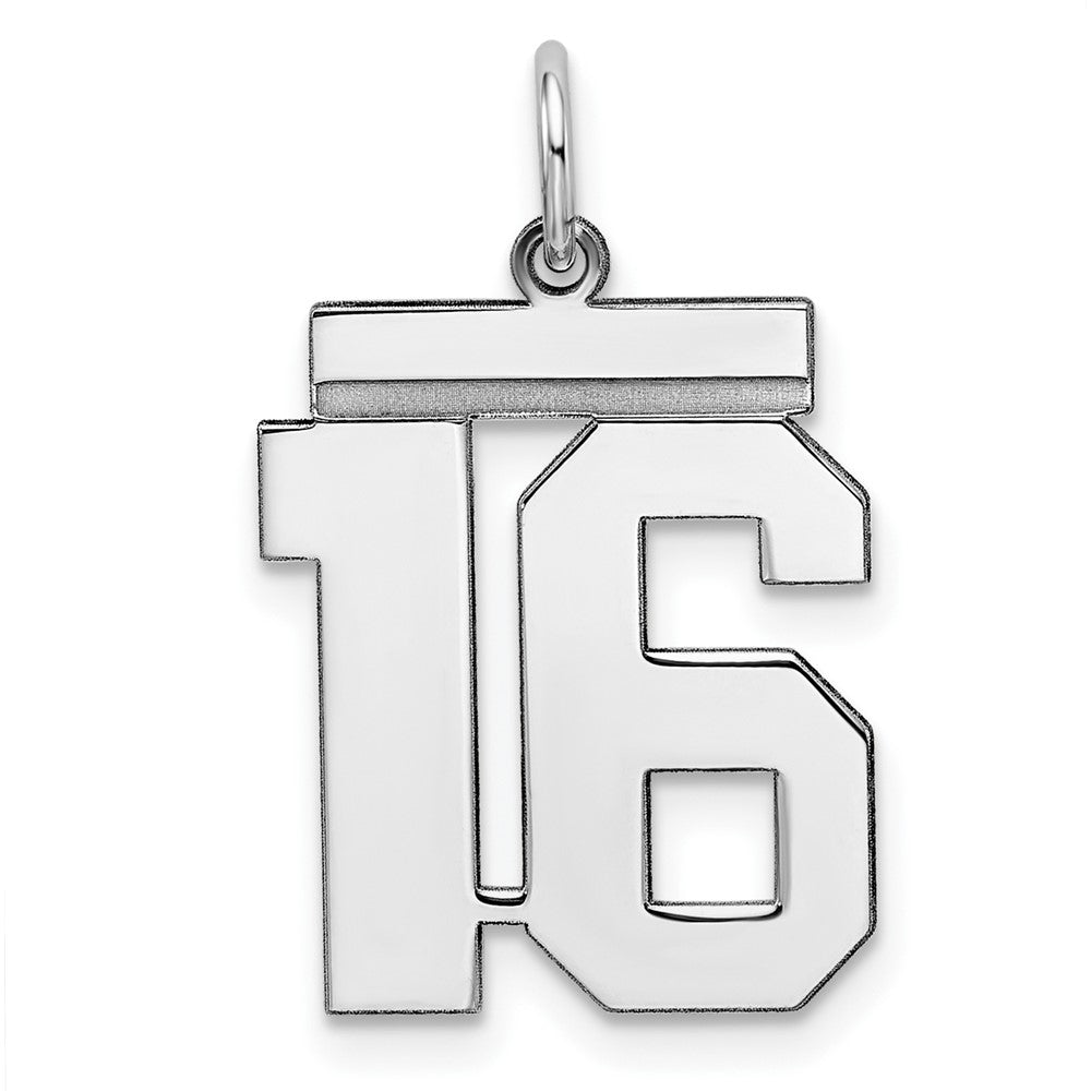Sterling/Silver Rhodium-plated Polished Number 16 Charm, 21 x 16 mm